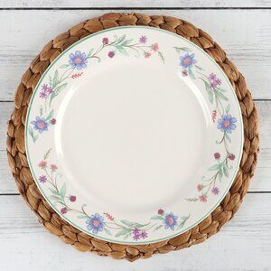 Vintage Oneida Ava Dinner Plate 11"in, Blue & Purple Flowers, Green Band